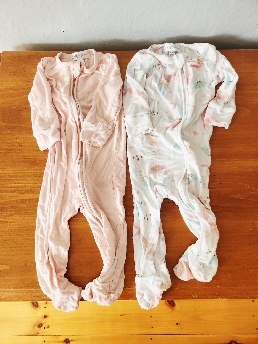 Emily and Oliver 0-3 Month Bamboo 2pk Footies - Pink & Mermaid